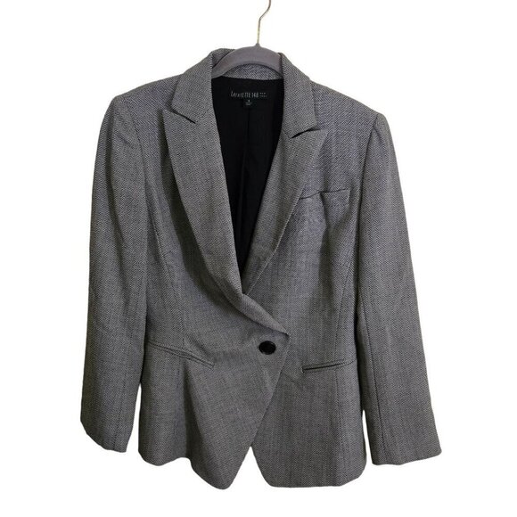 Lafayette 148 Herringbone Wool Slight Asymmetric Gray Blazer Size 4 - Picture 1 of 6